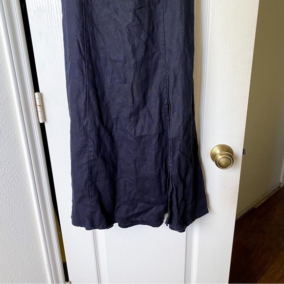 Reformation Dress Denver Linen Slit Tie-Back Midi Wedding Summer Black 6 GUC - Picture 2 of 6